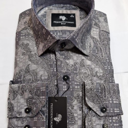 Presidential Men's Grey & Black Paisley Patterned Shirt
