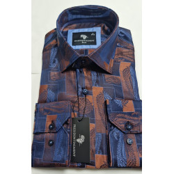 Presidential Men's Blue & Brown Geometric Patterned Shirt