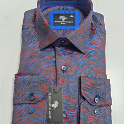 Presidential Men's Blue & Red Swirl Patterned Shirt