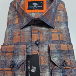 Presidential Men’s Orange, Blue & White Checkered Shirt