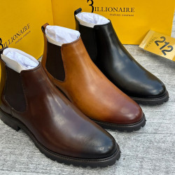 Billionaire Italian Couture Men’s Luxury Leather Chelsea Boots – Dark Brown, Tan & Black