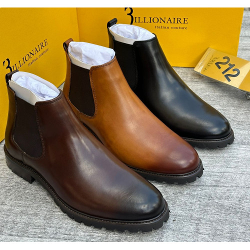 Billionaire Italian Couture Men’s Luxury Leather Chelsea Boots – Dark Brown, Tan & Black