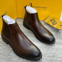 Billionaire Italian Couture Men’s Luxury Leather Chelsea Boots with Zippers – Dark Brown, Tan & Black