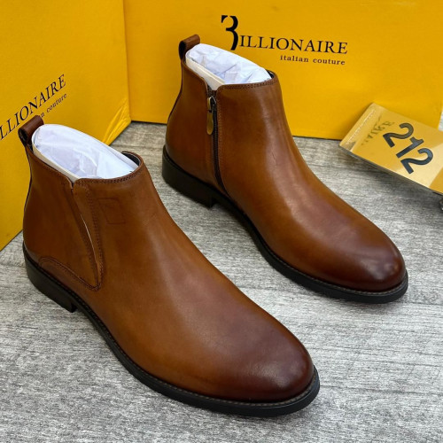 Billionaire Italian Couture Men’s Luxury Leather Chelsea Boots with Zippers – Dark Brown, Tan & Black