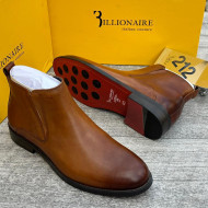 Billionaire Italian Couture Men’s Luxury Leather Chelsea Boots with Zippers – Dark Brown, Tan & Black