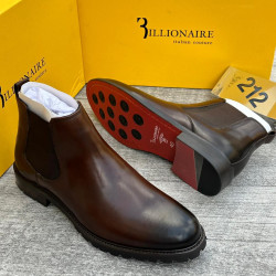 Billionaire Italian Couture Men’s Luxury Leather Chelsea Boots with Zippers – Dark Brown, Tan & Black