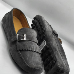 Men’s Italian Grey Leather Drivers  Shoes