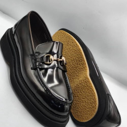 Black Standard Fit Leather Loafers For Men