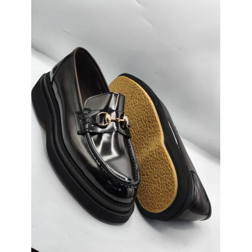 Black Standard Fit Leather Loafers For Men