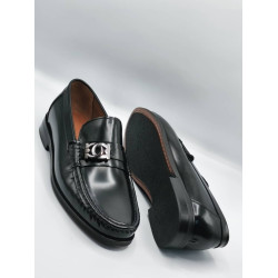 Black Standard Fit Leather Penny Loafers – Classic Slip-On Comfort Shoes