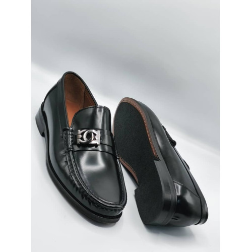 Black Standard Fit Leather Penny Loafers – Classic Slip-On Comfort Shoes