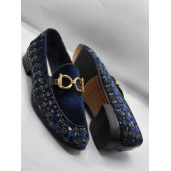 Standard Fit Men's Blue Patterned Loafers
