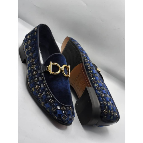 Standard Fit Men's Blue Patterned Loafers