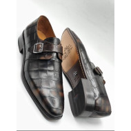 Men’s Luxury Brown Leather Crocodile Skin Loafers