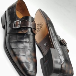 Men’s Luxury Brown Leather Crocodile Skin Loafers