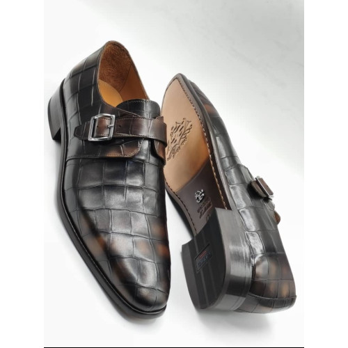Men’s Luxury Brown Leather Crocodile Skin Loafers