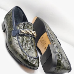 Green Standard Fit Suede Penny Loafers– Classic Slip-On Comfort Shoes