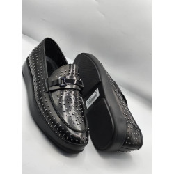 Luxury Black Studded Leather Loafers – Designer Horsebit Slip-On Shoes