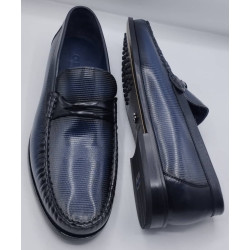 Men’s Italian Blue Leather Penny Loafers – Classic Slip-On Comfort Shoes