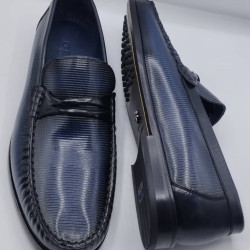 Men’s Italian Blue Leather Penny Loafers – Classic Slip-On Comfort Shoes