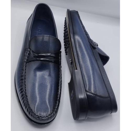 Men’s Italian Blue Leather Penny Loafers – Classic Slip-On Comfort Shoes