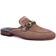 Men’s Luxury Print Leather Half Shoe Mule – Brown