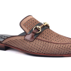 Men’s Luxury Print Leather Half Shoe Mule – Brown