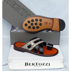 Bertozzi Croc & Python Leather Crossover Slide Sandals – Made in Italy
