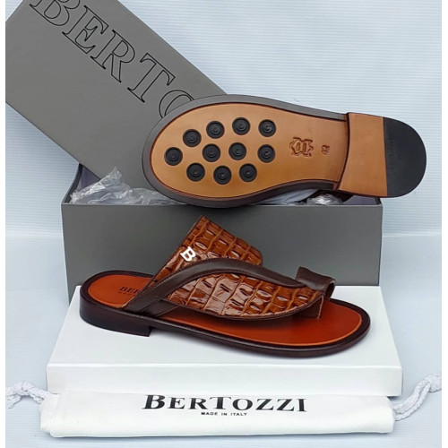 Bertozzi Croc & Python Leather Crossover Slide Sandals – Made in Italy
