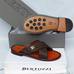 Bertozzi Croc & Python Leather Crossover Slide Sandals – Made in Italy
