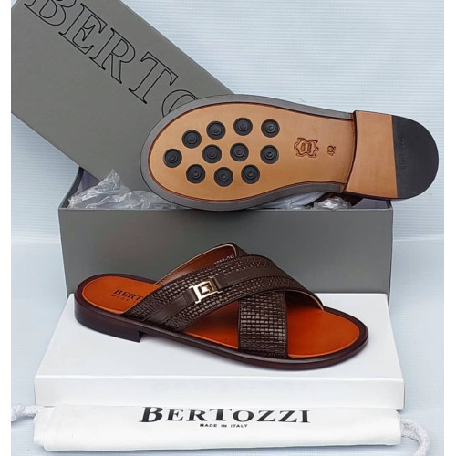 Bertozzi Croc & Python Leather Crossover Slide Sandals – Made in Italy