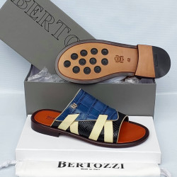 Bertozzi Croc & Python Leather Crossover Slide Sandals – Made in Italy