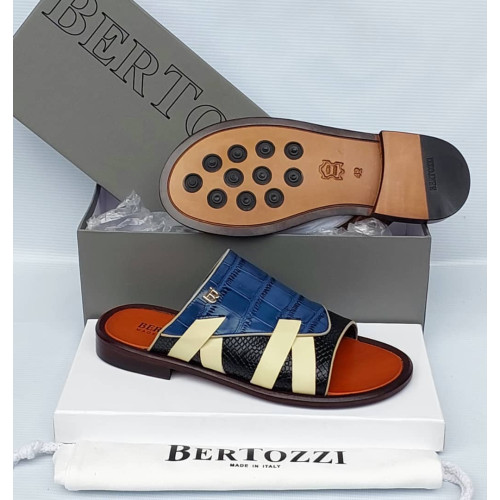 Bertozzi Croc & Python Leather Crossover Slide Sandals – Made in Italy