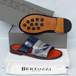 Bertozzi Croc & Python Leather Crossover Slide Sandals – Made in Italy