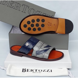 Bertozzi Croc & Python Leather Crossover Slide Sandals – Made in Italy