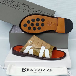 Bertozzi Croc & Python Leather Crossover Slide Sandals – Made in Italy