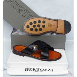Bertozzi Croc & Python Leather Crossover Slide Sandals – Made in Italy