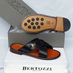 Bertozzi Men Formal Shoes | Classic Executive Black Cross‑Strap Leather Sandals for Men
