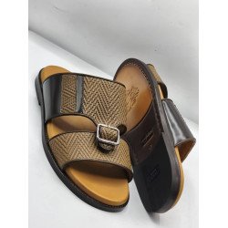 Luxury Crocodile-Textured Men's Leather Slippers with Buckle – Italian Style