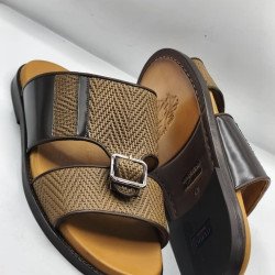 Luxury Crocodile-Textured Men's Leather Slippers with Buckle – Italian Style