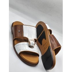 Luxury Crocodile-Textured Men's Leather Slippers with Buckle – Italian Style