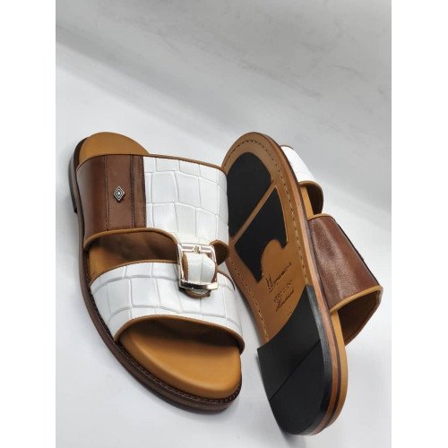 Luxury Crocodile-Textured Men's Leather Slippers with Buckle – Italian Style