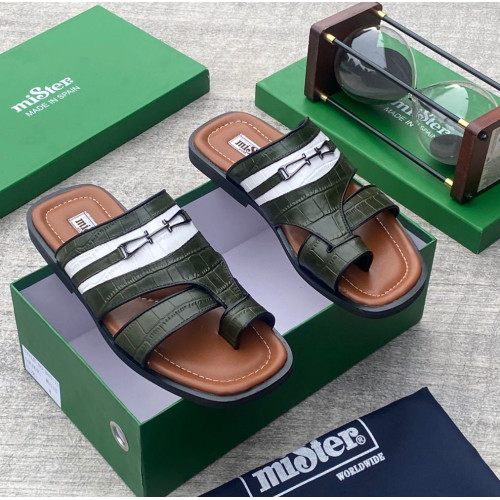 MiSter Crocodile Leather Toe-Ring Slide Sandals with Straps – Made in Spain