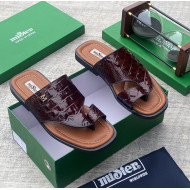 MiSter Crocodile Leather Toe-Ring Slide Sandals with Straps – Made in Spain