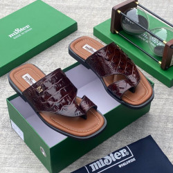 MiSter Crocodile Leather Toe-Ring Slide Sandals with Straps – Made in Spain