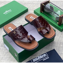 MiSter Crocodile Leather Toe-Ring Slide Sandals with Straps – Made in Spain