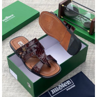 MiSter Crocodile Leather Toe-Ring Slide Sandals with Straps – Made in Spain