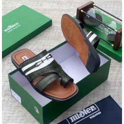 MiSter Crocodile Leather Toe-Ring Slide Sandals with Straps – Made in Spain