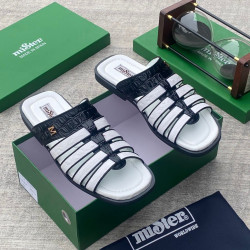 MiSter Crocodile Leather Toe-Ring Slide Sandals with Straps – Made in Spain