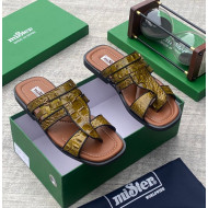 MiSter Crocodile Leather Toe-Ring Slide Sandals with Straps – Made in Spain